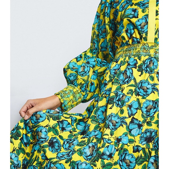 Alice + Olivia Anaya Yellow Multi Floral Collared Midi Dress - Picture 7 of 16